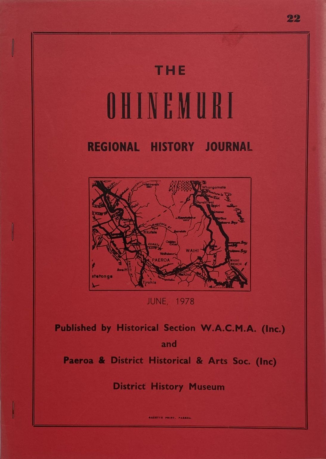 THE OHINEMURI REGIONAL HISTORY JOURNAL: June 1978