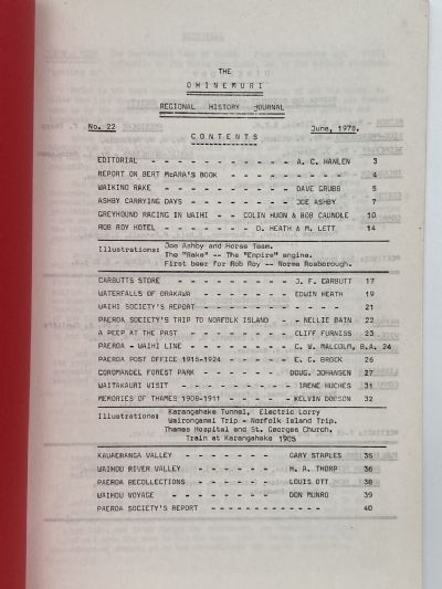 THE OHINEMURI REGIONAL HISTORY JOURNAL: June 1978