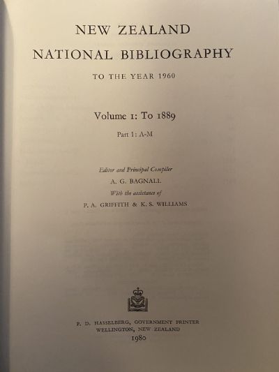 NEW ZEALAND NATIONAL BIBLIOGRAPHY: To the Year 1960 - Complete set 6 books