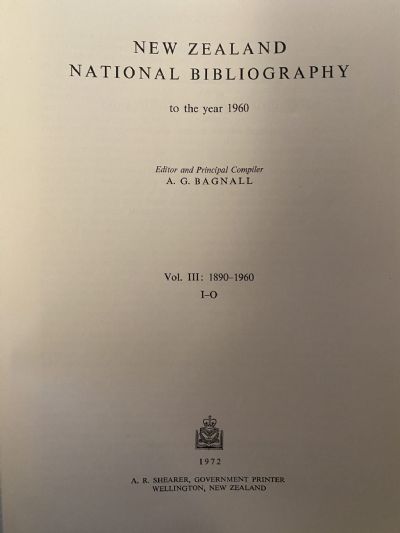 NEW ZEALAND NATIONAL BIBLIOGRAPHY: To the Year 1960 - Complete set 6 books