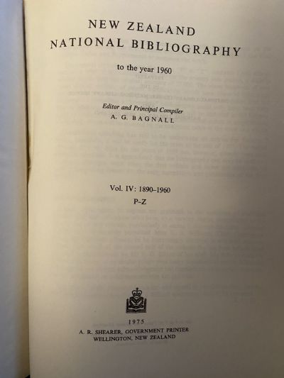NEW ZEALAND NATIONAL BIBLIOGRAPHY: To the Year 1960 - Complete set 6 books