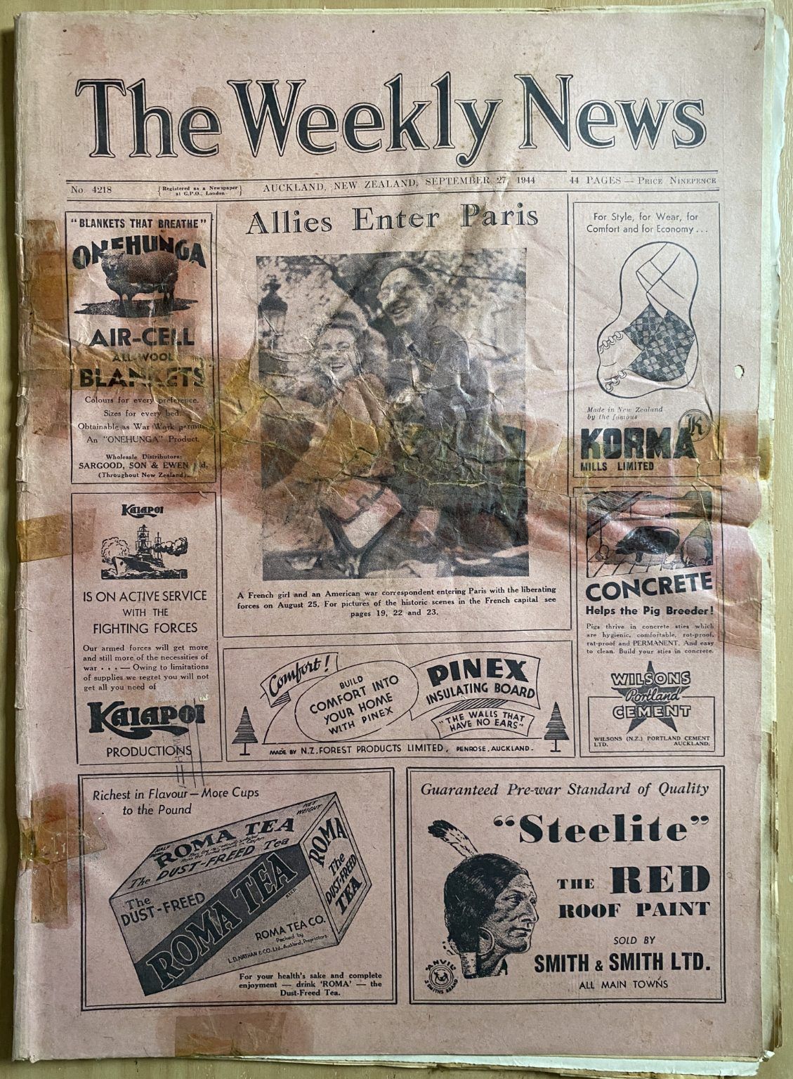 OLD NEWSPAPER: The Weekly News - No. 4218, 27 September 1944
