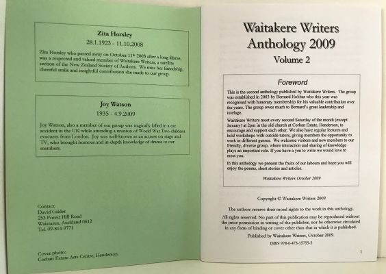 WAITAKERE WRITERS ANTHOLOGY 2009: Volume 2