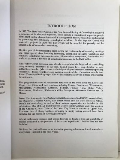 GENEALOGICAL RESOURCES IN THE HUTT VALLEY