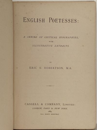ENGLISH POETESSES: A Series Of Critical Biographies