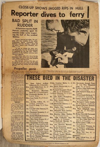 OLD NEWSPAPER: The Dominion Sunday Times 10 April 1968 - Wahine Disaster
