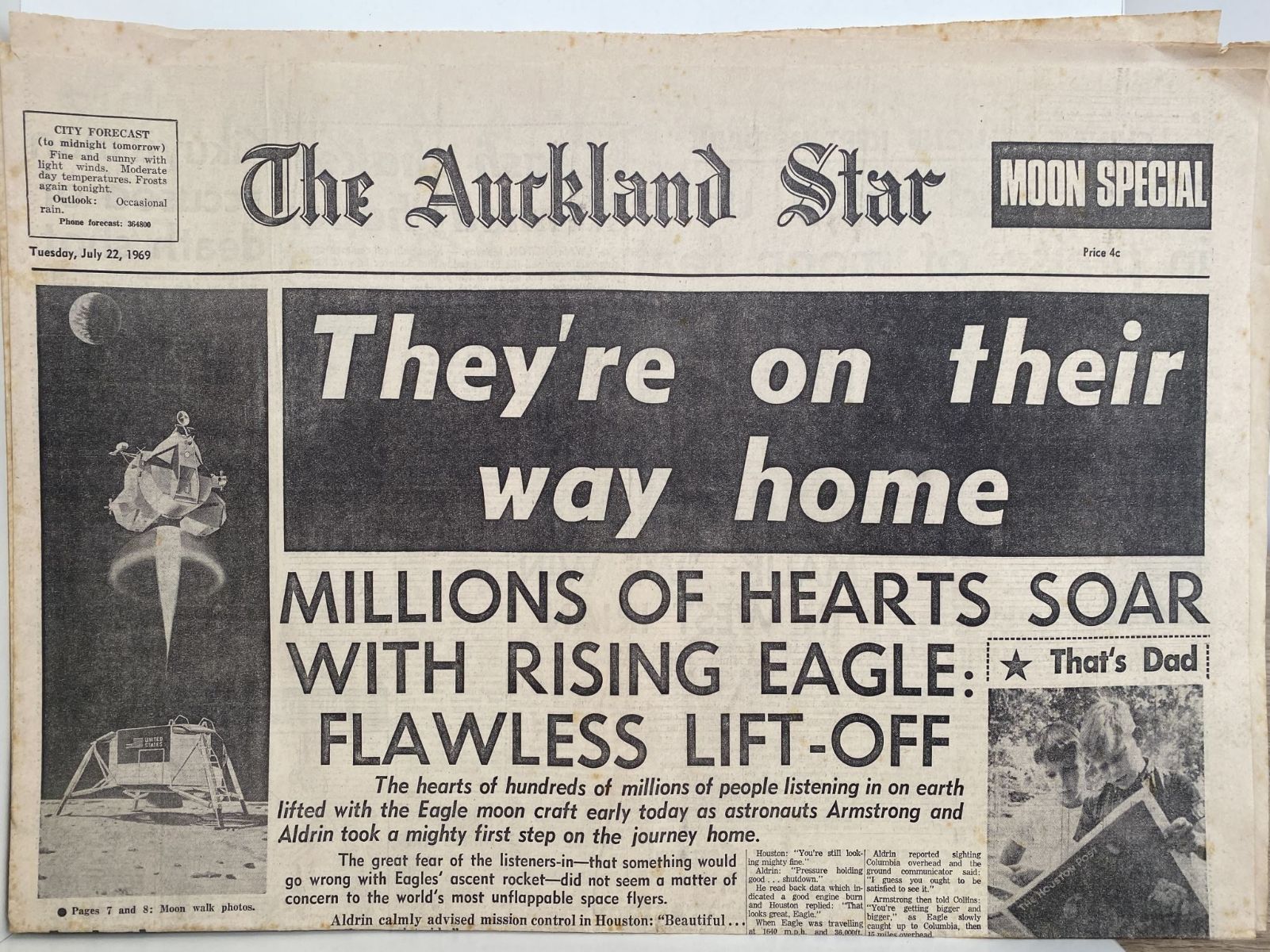 OLD NEWSPAPER: The Auckland Star, 22 July 1969 - Moon Landing Special