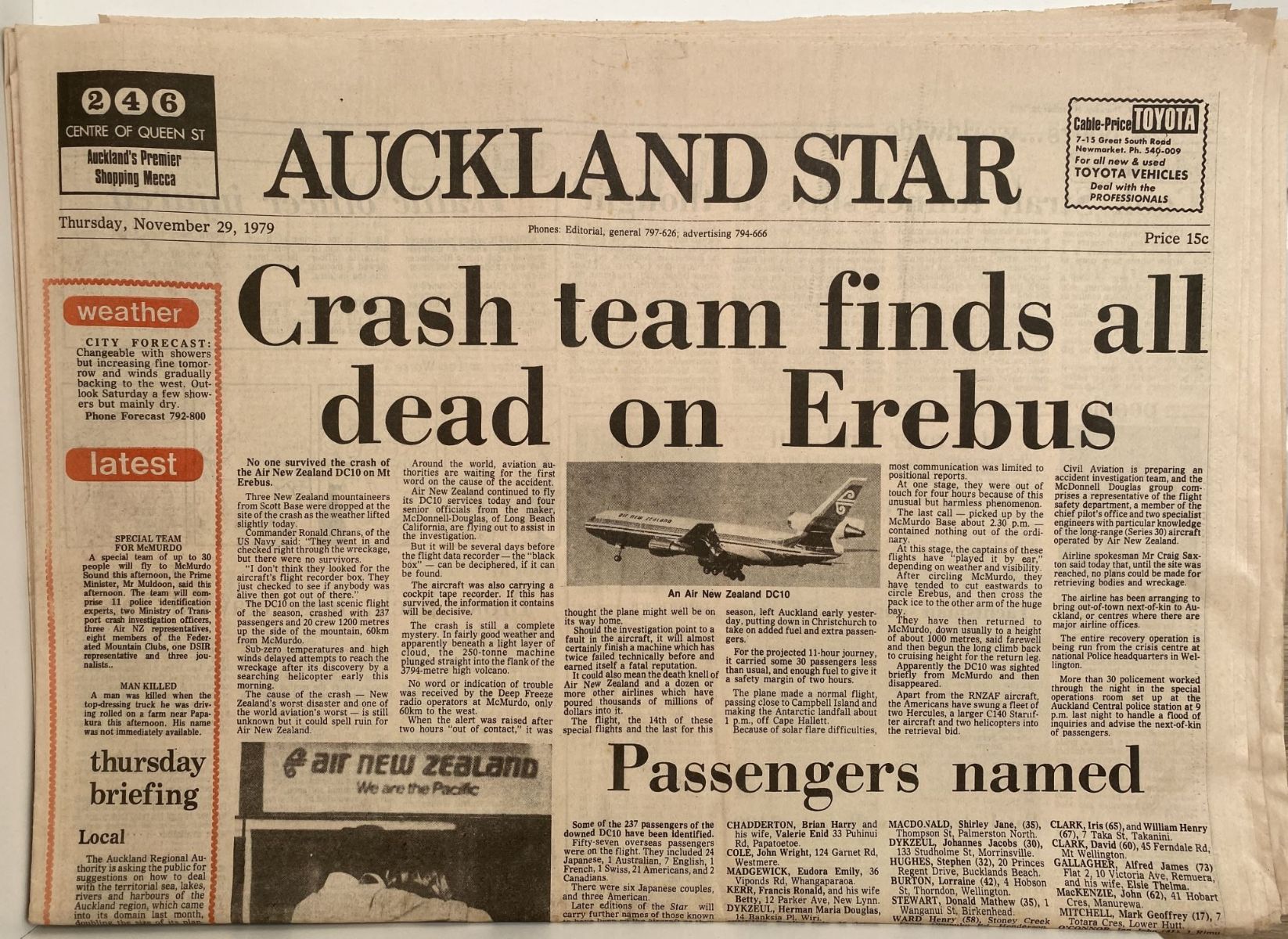 OLD NEWSPAPER: Auckland Star, 29 November 1979 - Erebus DC10 crash