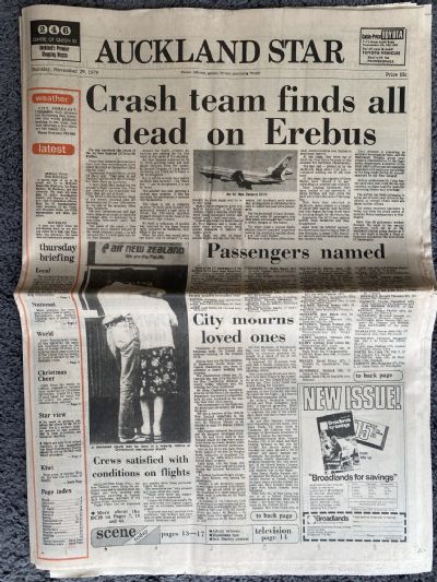 OLD NEWSPAPER: Auckland Star, 29 November 1979 - Erebus DC10 crash
