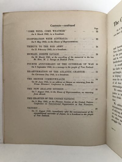 IN TIME OF WAR: Selections From the Wartime Addresses of The Rt. Hon. P. Fraser