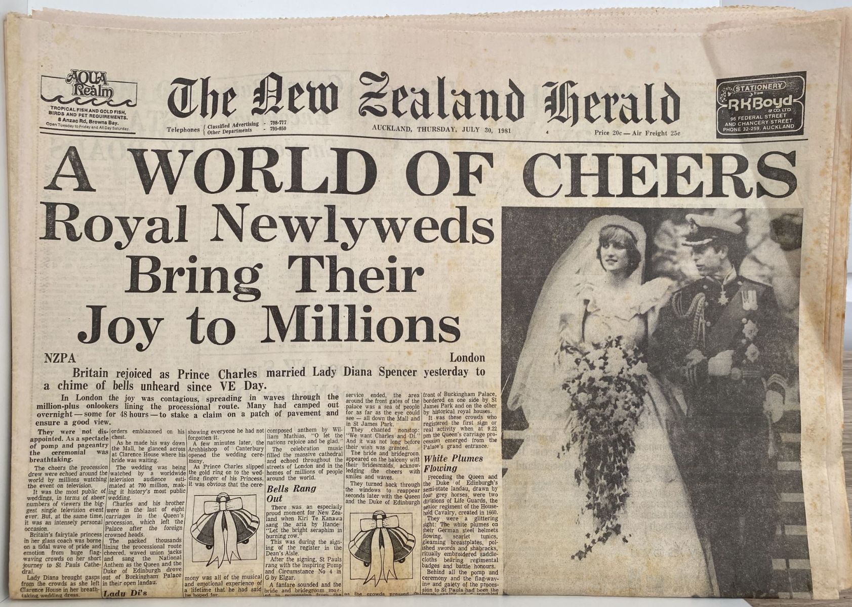 OLD NEWSPAPER: The New Zealand Herald, 30th July 1981 - Royal wedding