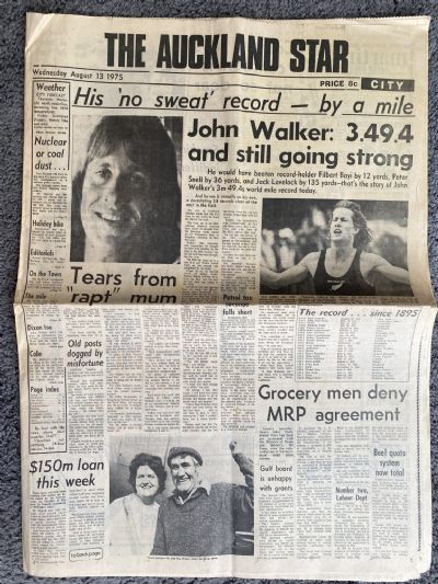 OLD NEWSPAPER: The Auckland Star, 13th August 1975 - John Walker record mile
