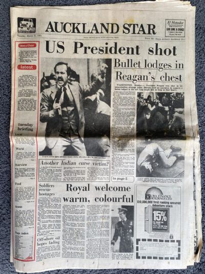 OLD NEWSPAPER: Auckland Star, 31st March 1981 - President Regan Shot