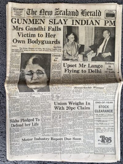 OLD NEWSPAPER: The New Zealand Herald, 1st November 1984 - Indian PM Shot dead