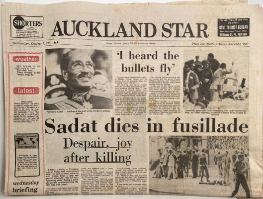 OLD NEWSPAPER: The Auckland Star, 7th October 1981 - Anwar Sadat assassinated