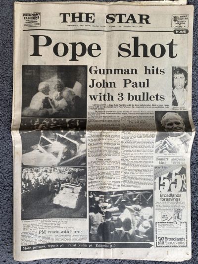 OLD NEWSPAPER: The Christchurch Star, 14th May 1981 - Pope John Paul shot