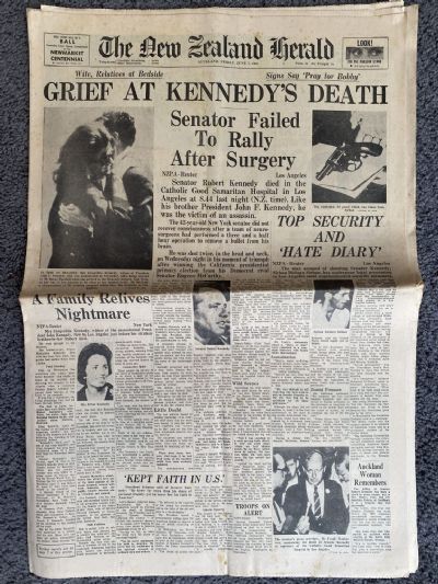 OLD NEWSPAPER: The New Zealand Herald, 7th June 1968 - Robert Kennedy Death