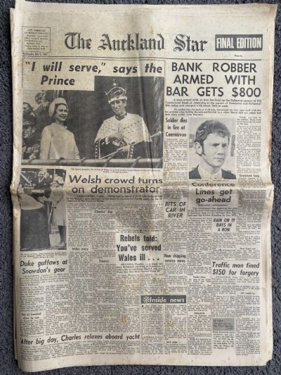 OLD NEWSPAPER: The Auckland Star, 2nd July 1969 - Prince of Wales crowned