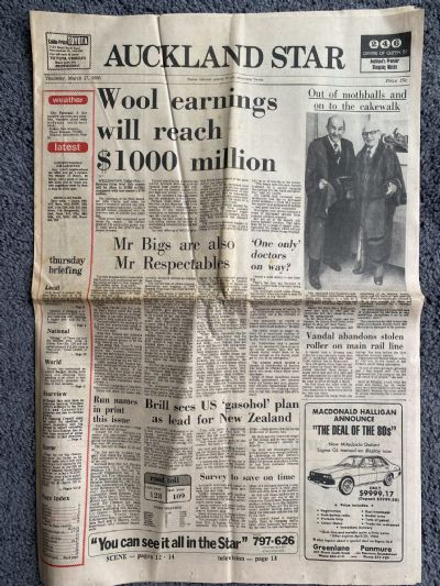 OLD NEWSPAPER: The Auckland Star, 27th March 1980 - Wool earnings