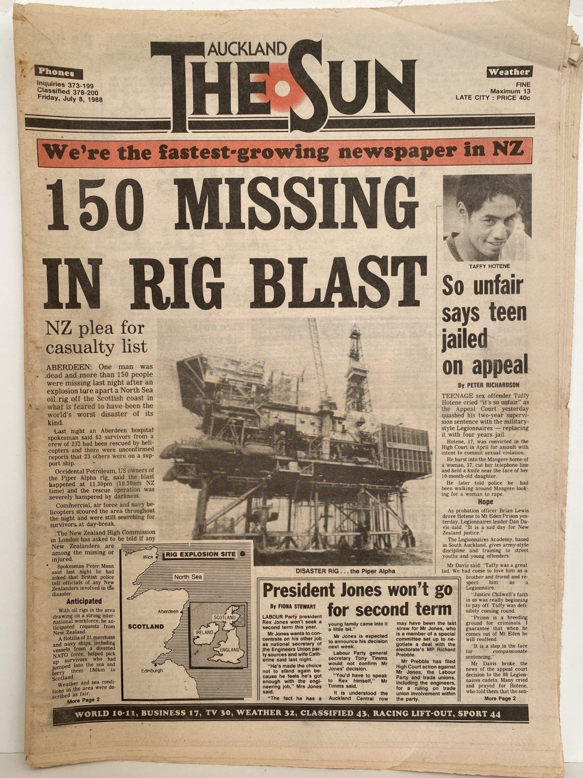 OLD NEWSPAPER: The Auckland Sun, 8th July 1988 - Piper Alpha Rig blast