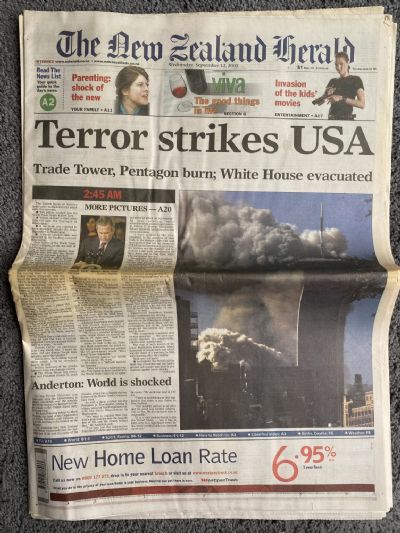 OLD NEWSPAPER: The New Zealand Herald, 12 September 2001 - 9/11 Terror Attacks