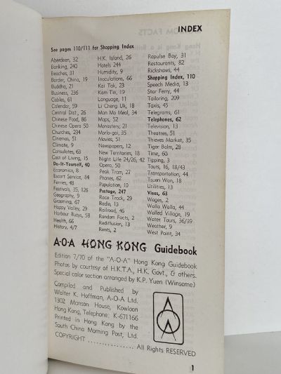 HONG KONG: Official Guidebook of Hotels Association 1960s