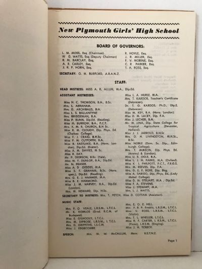 NEW PLYMOUTH GIRLS' HIGH SCHOOL: Magazine 1958