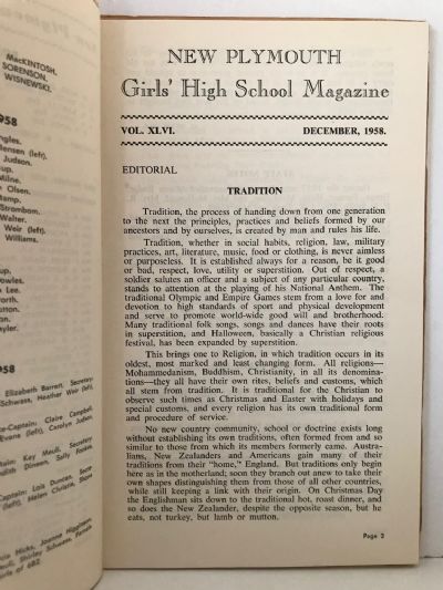 NEW PLYMOUTH GIRLS' HIGH SCHOOL: Magazine 1958