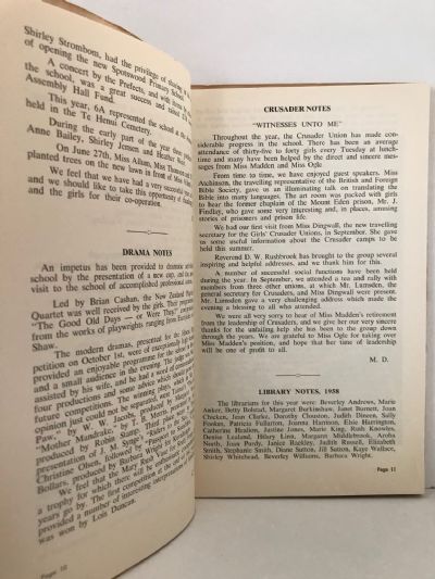 NEW PLYMOUTH GIRLS' HIGH SCHOOL: Magazine 1958