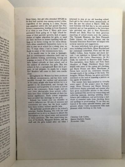 SPRINGBOARD FOR WOMEN: New Plymouth Girls' High School 1885-1985