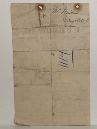 ANTIQUE INVOICE / RECEIPT: Meiklejohn Bros. – Wood & Coal Merchants 1895