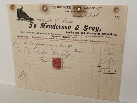 ANTIQUE INVOICE / RECEIPT: Henderson & Gray, Dunedin – Bootmakers 1901
