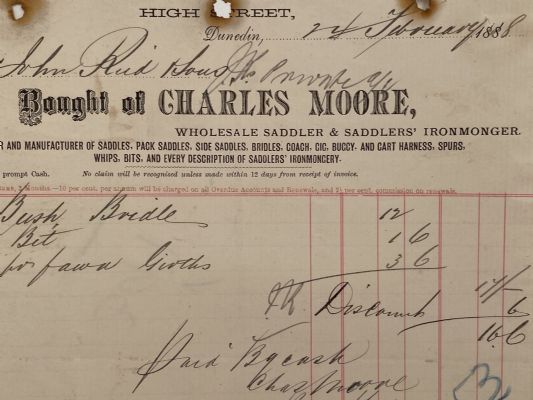 ANTIQUE INVOICE / RECEIPT: Charles Moore, Dunedin – Wholesale Saddler 1888 