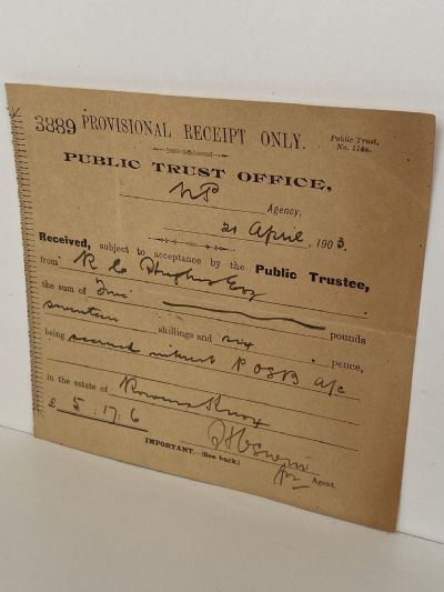 ANTIQUE INVOICE / RECEIPT: Public Trust Office 1903 (121 yo)