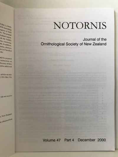 NOTORNIS: Journal of the Ornithological Society of NZ - Volume 47, Part 4