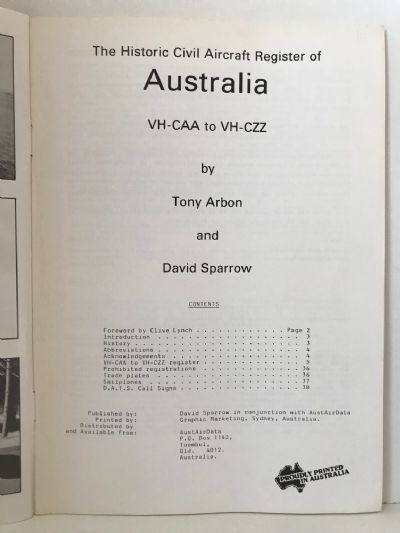 AUSTRALIA: The Historic Civil Aircraft Register VH-CAA to VH-CZZ