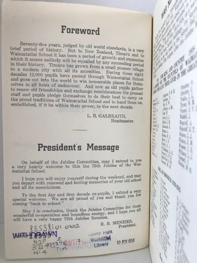THE HISTORY OF WAIMATAITAI SCHOOL Timaru 1882-1957: Proud History of 75 Years