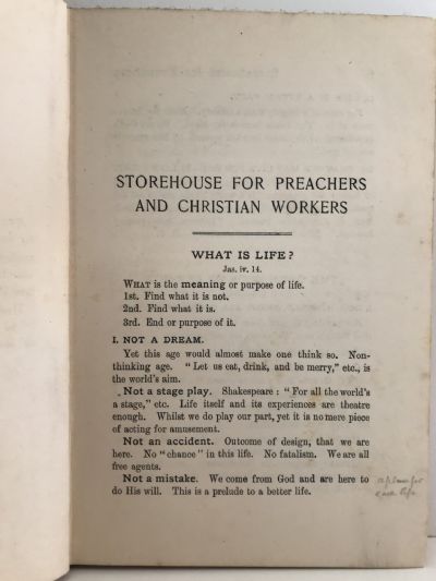 STOREHOUSE FOR PREACHERS AND TEACHERS: Sermons and Addresses