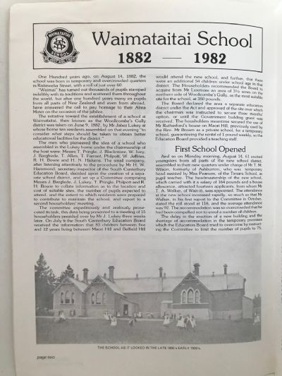 WAIMATAITAI SCHOOL 100 YEARS 1882-1982