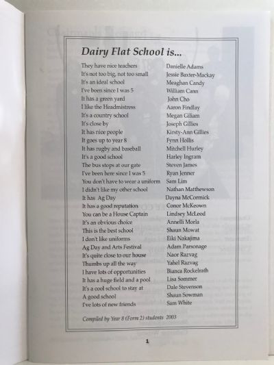 DAIRY FLAT SCHOOL JUBILEE: Celebrating 125 Years 1878 - 2003