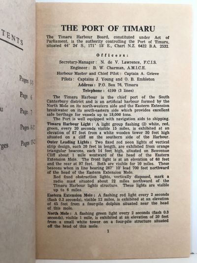 TIMARU HARBOUR BOARD: Port Information and Tide Tables for the Year 1965